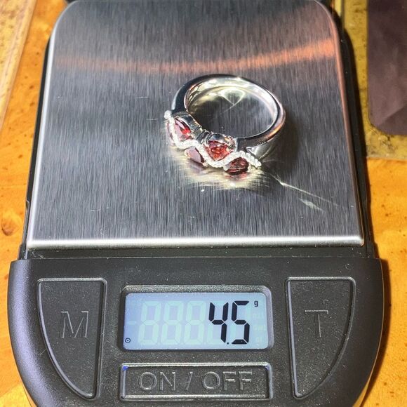 Natural Red Garnet Simulated Diamond Sterling Silver Ring Size 7 - Picture 9 of 9